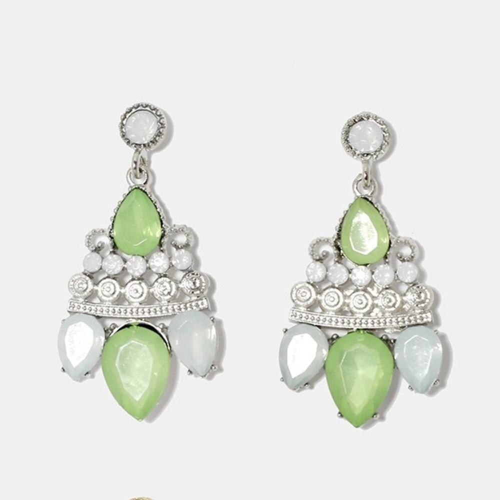 Lime Green Gemstone Cluster Dangle Earrings